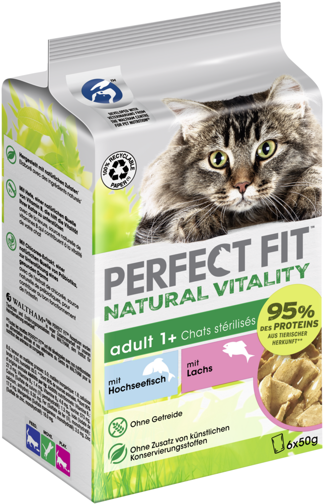 PERFECT FIT Katzen-Nassfutter Natural Vitality Adult 1+ Hochseefisch + Lachs